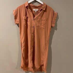 NWT Thread and Supply Burnt Tangerine Shirt Dress Frayed Unfinished Hem XS